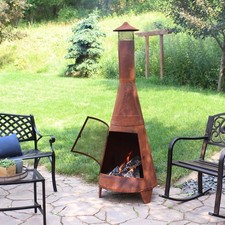 70" Large Chiminea Outdoor Fireplace, Wood Burning, Metal, Rustic by Sunnydaze picture