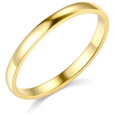 14K Solid Yellow Gold 2mm Plain Men's and Women's Engagement Wedding Band Ring picture