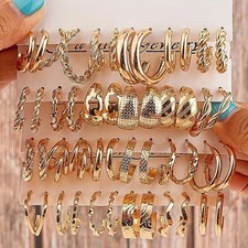 24 Pairs Golden Earrings Set Fashion C-shaped Alloy Earrings for Women's Jewelry picture