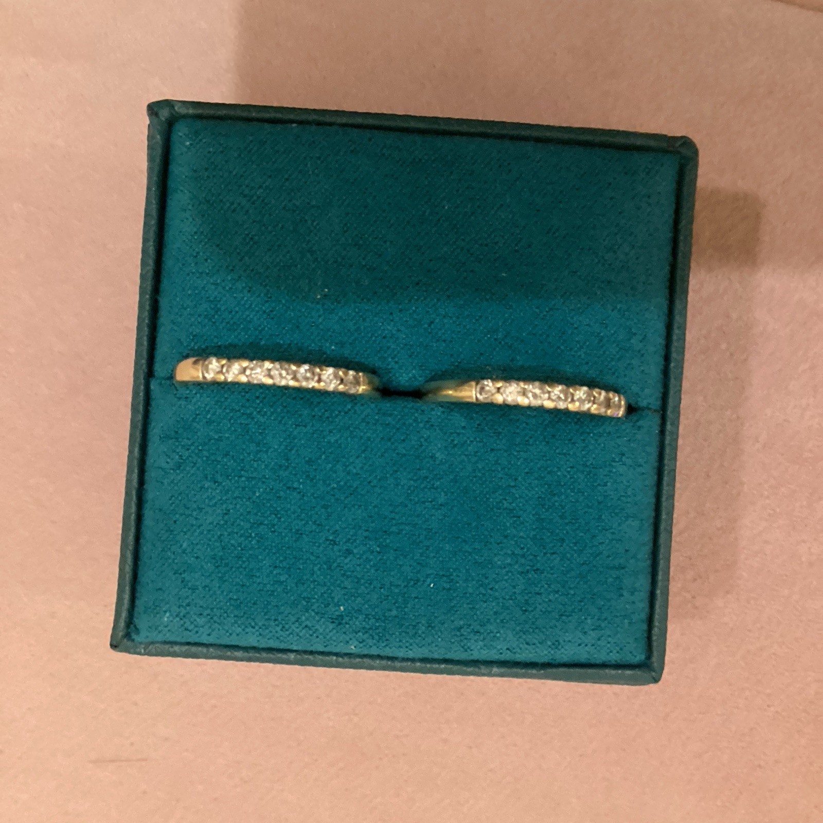 10k Yellow Gold Pavé Round Diamond Stackable Wedding/Anniversary Bands (2)  Sz 6