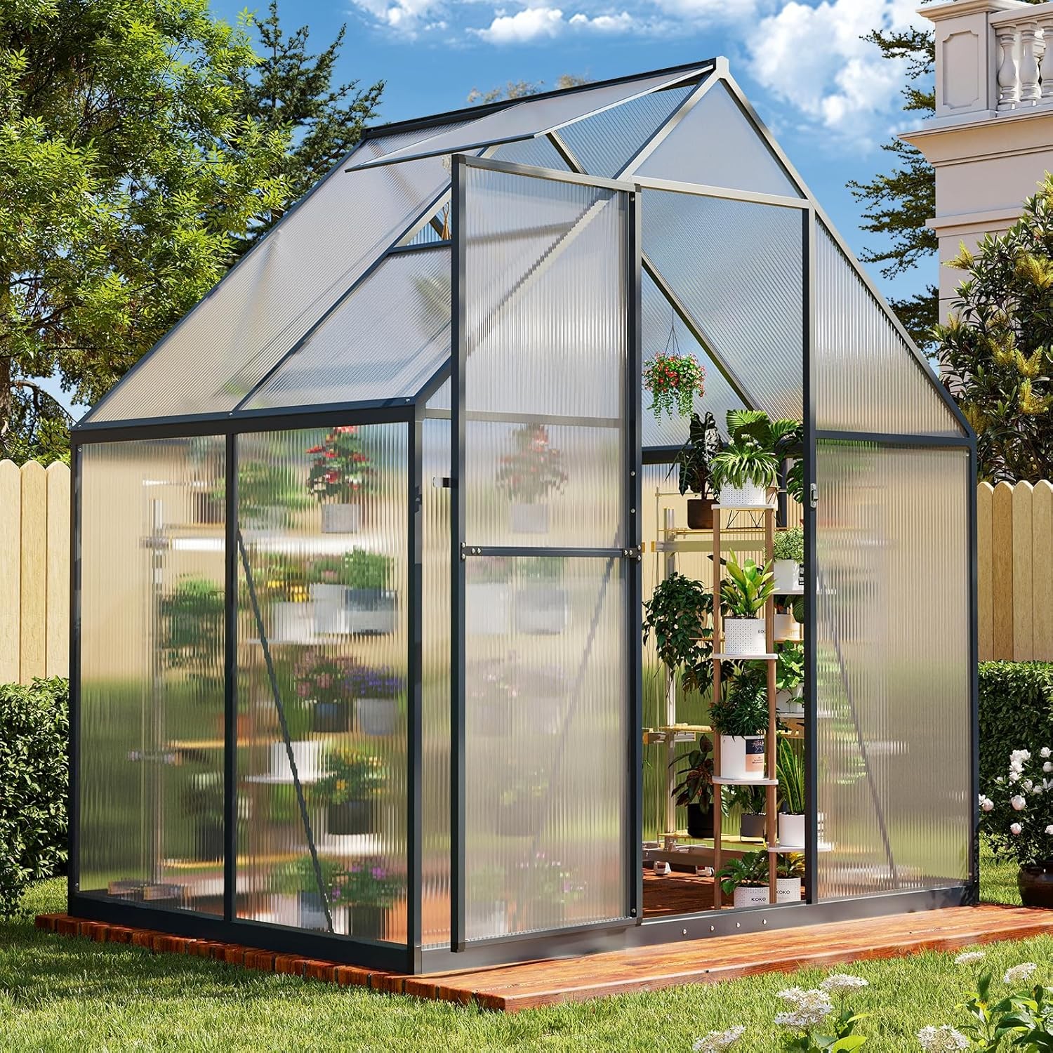 4x6FT /8x12 Outdoor Greenhouse Polycarbonate Greenhouse Walk-in Green House Kit 4x6FT /8x12 Outdoor Greenhouse Polycarbonate Greenhouse Walk-in Green House Kit
