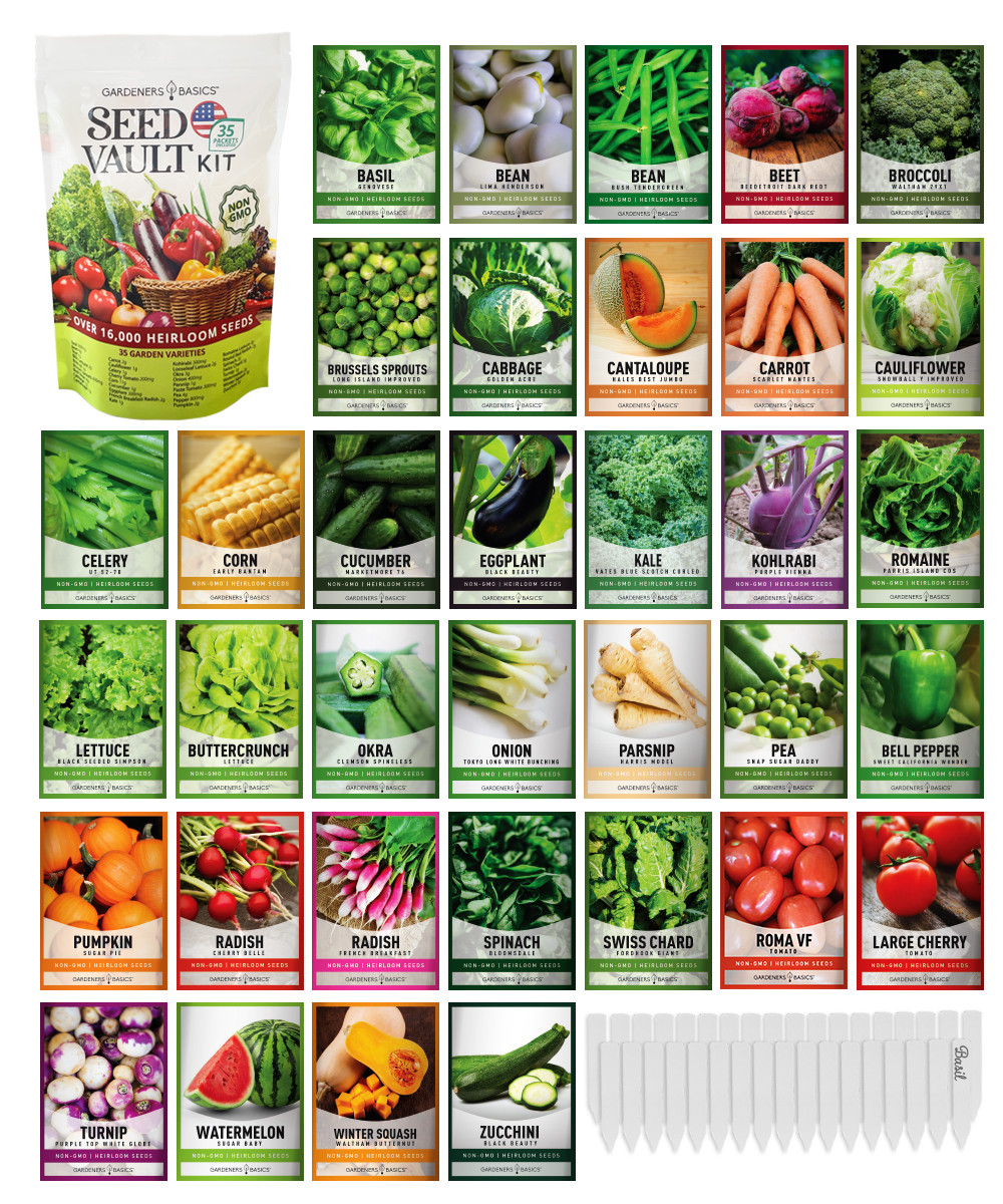 Vegetable Seed Vault Kit – 35 Heirloom Non-GMO Vegetable Seeds for Gardening & S Vegetable Seed Vault Kit – 35 Heirloom Non-GMO Vegetable Seeds for Gardening & S