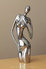 CHROME ABSTRACT FIGURAL WOMAN SCULPTURE! PORCELAIN VTG STATUE GORGEOUS ART DECO picture