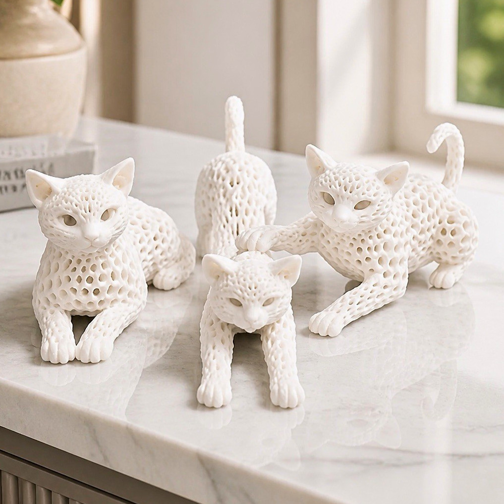 White Cat Figurines Set of 3 (3-Piece) Cat Animal Figurine Decor Set