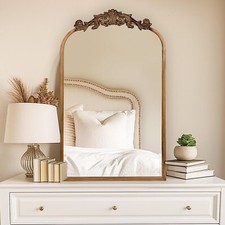 19x31"Gold Vintage Mirror Wall Ornate Baroque Arched Mirror Antique Brass Mirror picture