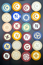Lot of 24 Early 1900’s Design Paranoid Clay Poker Chips w/Beautiful coloring. picture