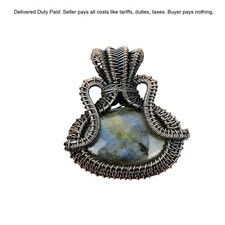 Copper Oval Labradorite Gemstone Art Deco Handmade Wire Wrapped Pendant Jewelry picture