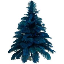 Blue Ostrich Feather Christmas Tree Real Bird Feather Branches Stand Included picture