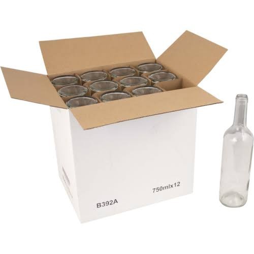 750 mL Clear Bordeaux Wine Bottles - Case of 12, NEW, For Corks Not Screw Caps