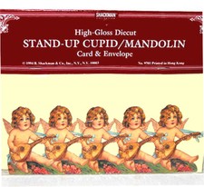 Valentines Day Standing Decoration Card 5 CUPIDS PLAYING MANDOLINS Rare Shackman picture