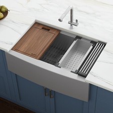 Ruvati 33" Apron-front Workstation Farmhouse 16 Gauge Kitchen Sink- RVH9200 picture