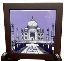 Wall Art Tile Plaque Taj Mahal Wood Frame Inlaid Oberoi Amarvillas Agra, INDIA picture