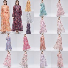Spring Fall Vintage Floral Print Mock Neck Long Sleeve Women Casual Party Dress picture