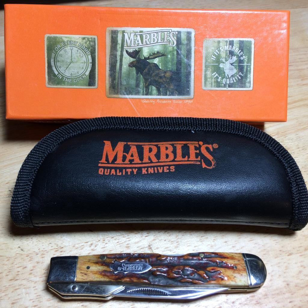 Marbles Swing Guard Lockback 4 3/8" Brown Stag Bone w/Zipper Storage Pouch MR109