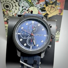 Ed Hardy Mens Watch Quartz Chronograph Large Black 50mm Case New With Tags & Box picture