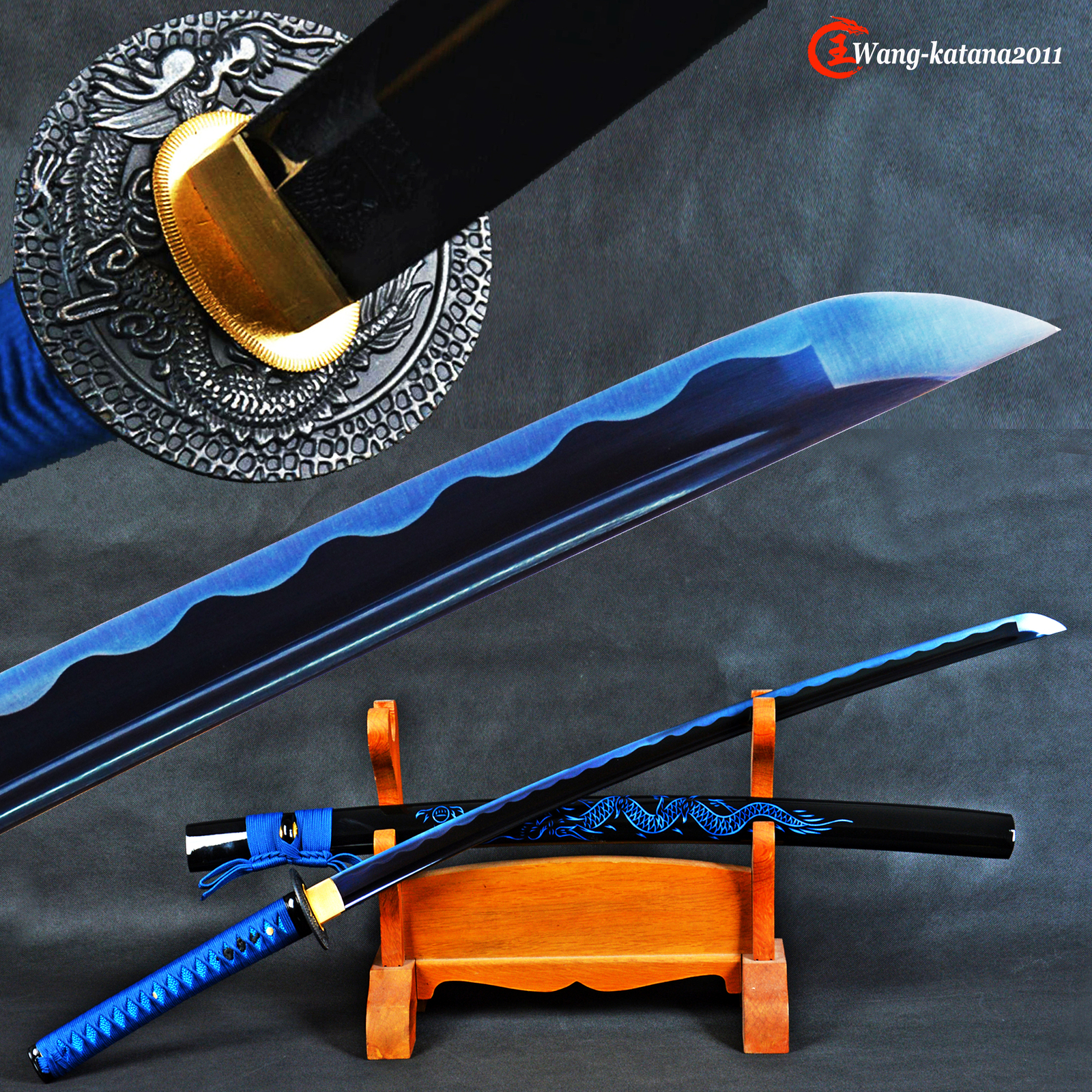 Sharp Full Tang All Blue Japanese Samurai Katana Sword 1095 Steel Dragon Sheath Sharp Full Tang All Blue Japanese Samurai Katana Sword 1095 Steel Dragon Sheath