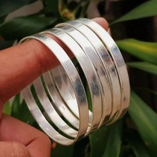 5 Set of Plain Silver Bangles 925 Silver Stackable Bracelets Everyday Wear Z02 picture