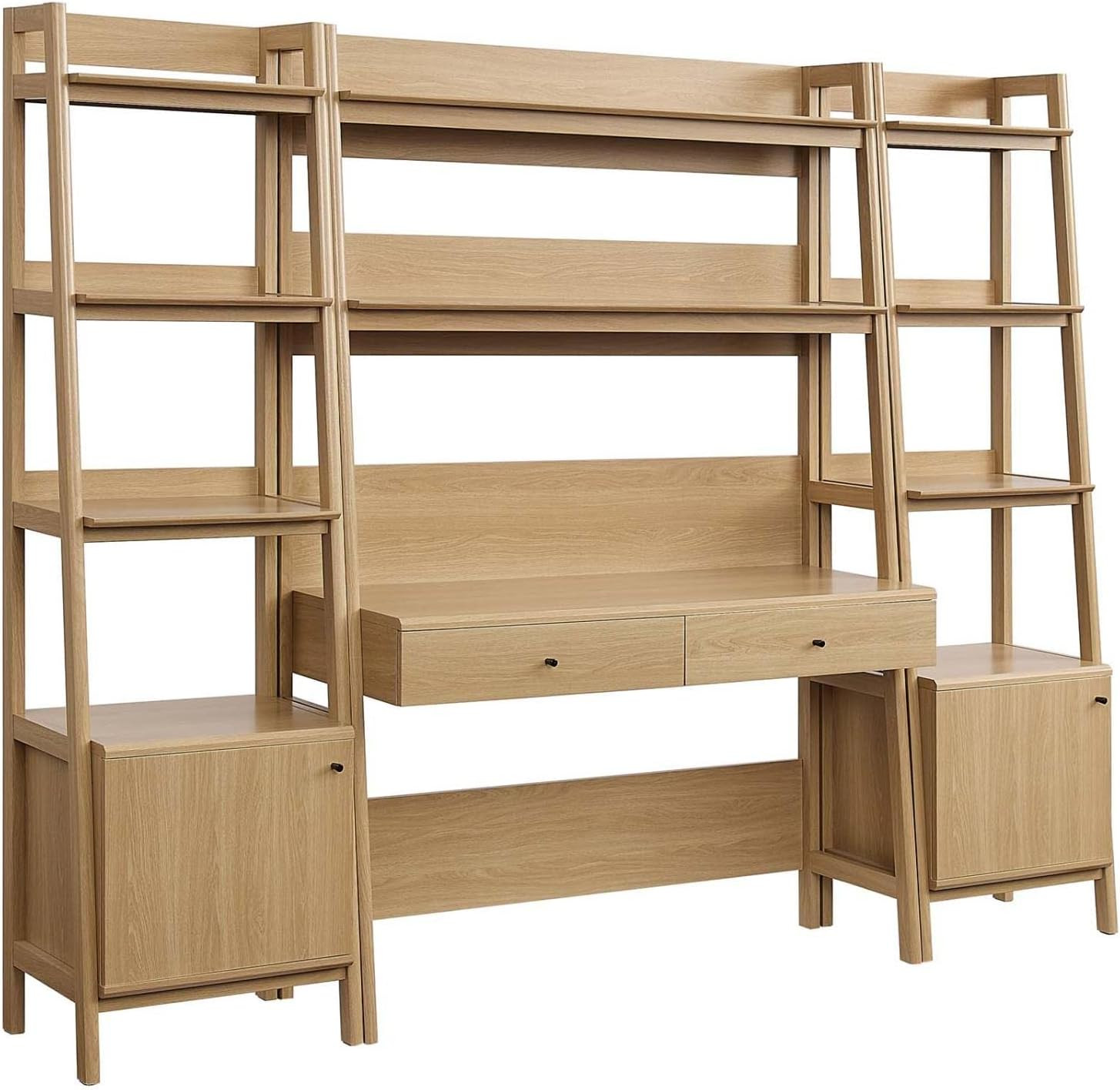 3-Piece Home Office Desk and Bookshelf Display Case in Oak 3-Piece Home Office Desk and Bookshelf Display Case in Oak