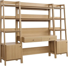 3-Piece Home Office Desk and Bookshelf Display Case in Oak picture