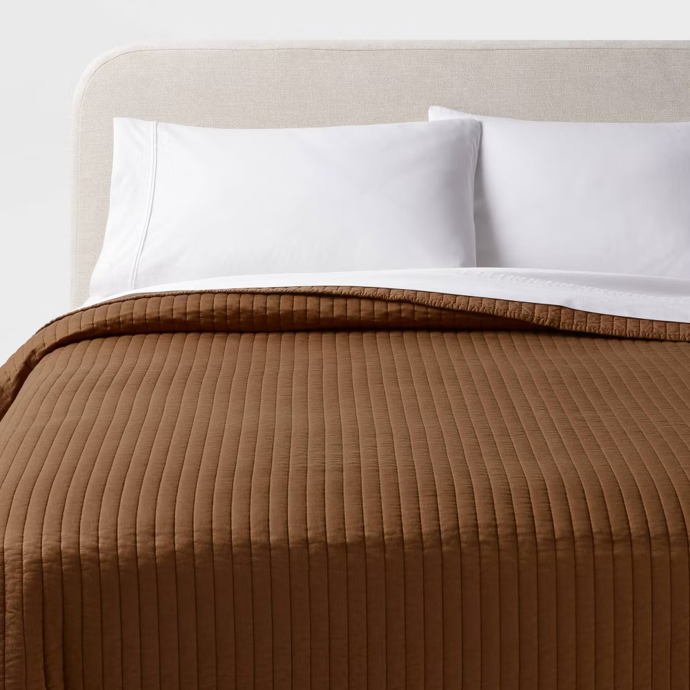 King Washed Cotton Sateen Quilt Light Brown - Threshold: OEKO-TEX King Washed Cotton Sateen Quilt Light Brown - Threshold: OEKO-TEX