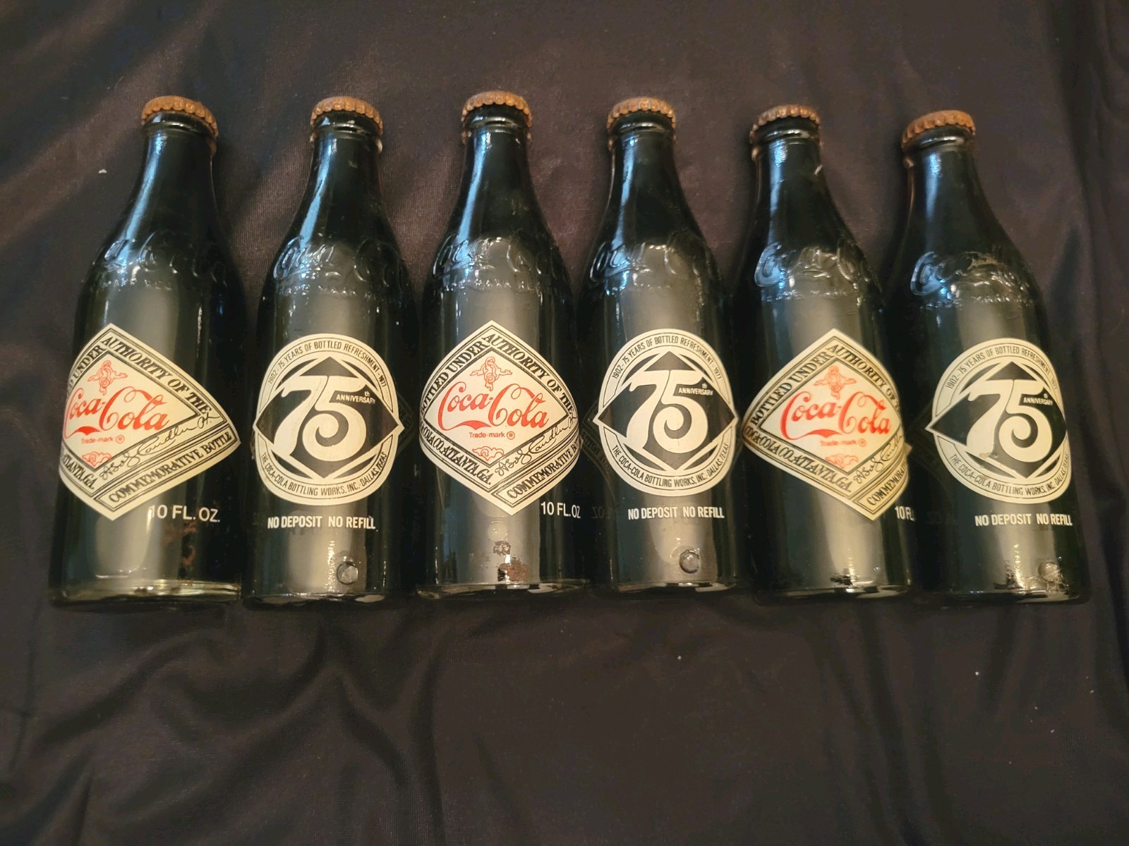 6 Pack Of Unopened 75th Anniversary Coca-Cola Bottles