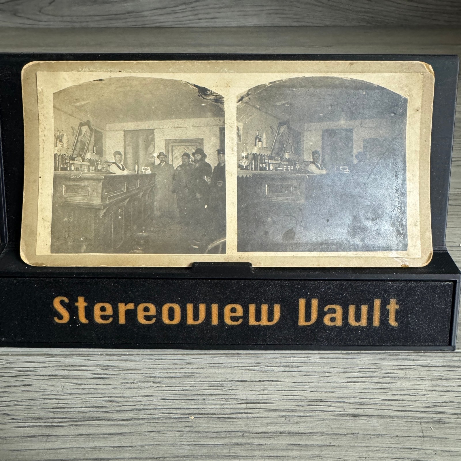 Barroom Interior Bartender and Men at Saloon Bar Stereoview Stereograph c.1890s