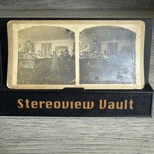 Barroom Interior Bartender and Men at Saloon Bar Stereoview Stereograph c.1890s picture
