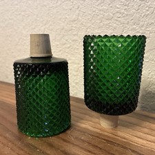 Japan Diamond Cut Green Glass Votive Holder. Flaw Manufacturing Defect In Glass picture