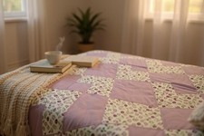1930's Handmade Machine Finished 9-Patch Variation Lavendar Quilt 68"x79" #81 picture