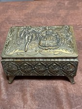 Japan Metal Vintage Casket Jewelry Box 3.74”x2.5x1.75 Pre Owned Solid Red Velvet picture