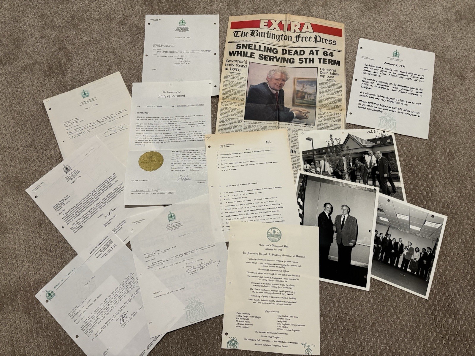 Vintage Vermont Political History Lot Richard Snelling Governor - Howard Dean