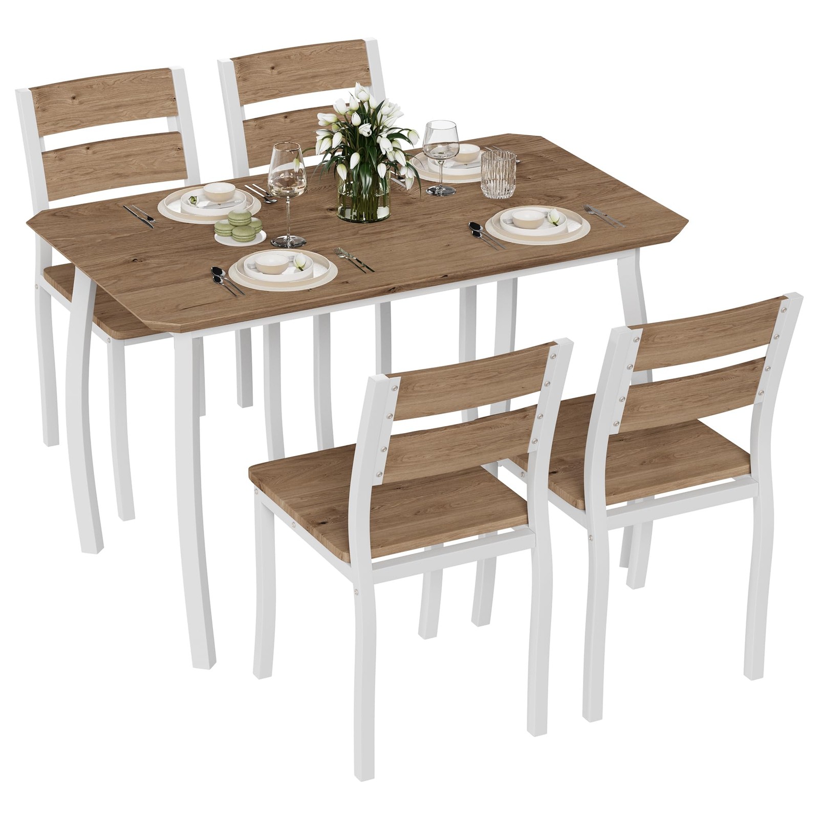 Modern 5 Piece Dining Table Set, Space-Saving Kitchen Table and 4 Chair Set Modern 5 Piece Dining Table Set, Space-Saving Kitchen Table and 4 Chair Set