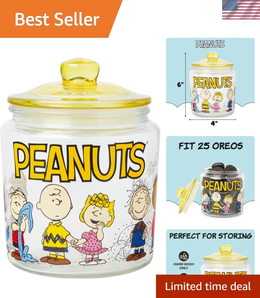 Official Peanuts Glass Cookie Jar Featuring Snoopy & Friends - 6" Tall Delight
