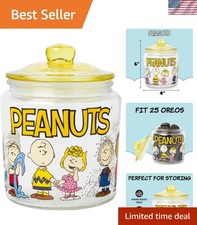 Official Peanuts Glass Cookie Jar Featuring Snoopy & Friends - 6" Tall Delight picture