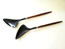 Vintage HELGE Benzin Salad Servers DENMARK Danish Designer 12" TEAK Wood MCM picture