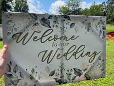 Wedding Welcome Floral Rectangle Sign Floral Design Venue Decoration White Gold picture