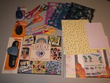Lot of Beginner Scrapbooking Supplies - Punches, Scissors, Stencils, Paper, Etc. picture