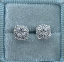 18K White Gold Cushion Earrings, Dainty Diamond Stud Earrings 0.42 picture