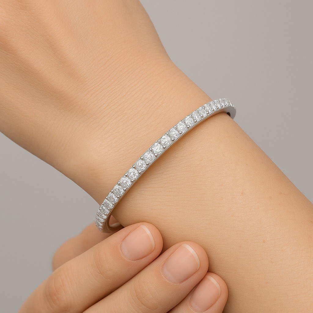 14K White Gold Diamond Tennis Bangle Bracelet 6 CT Treated Diamonds | Certified 14K White Gold Diamond Tennis Bangle Bracelet 6 CT Treated Diamonds | Certified