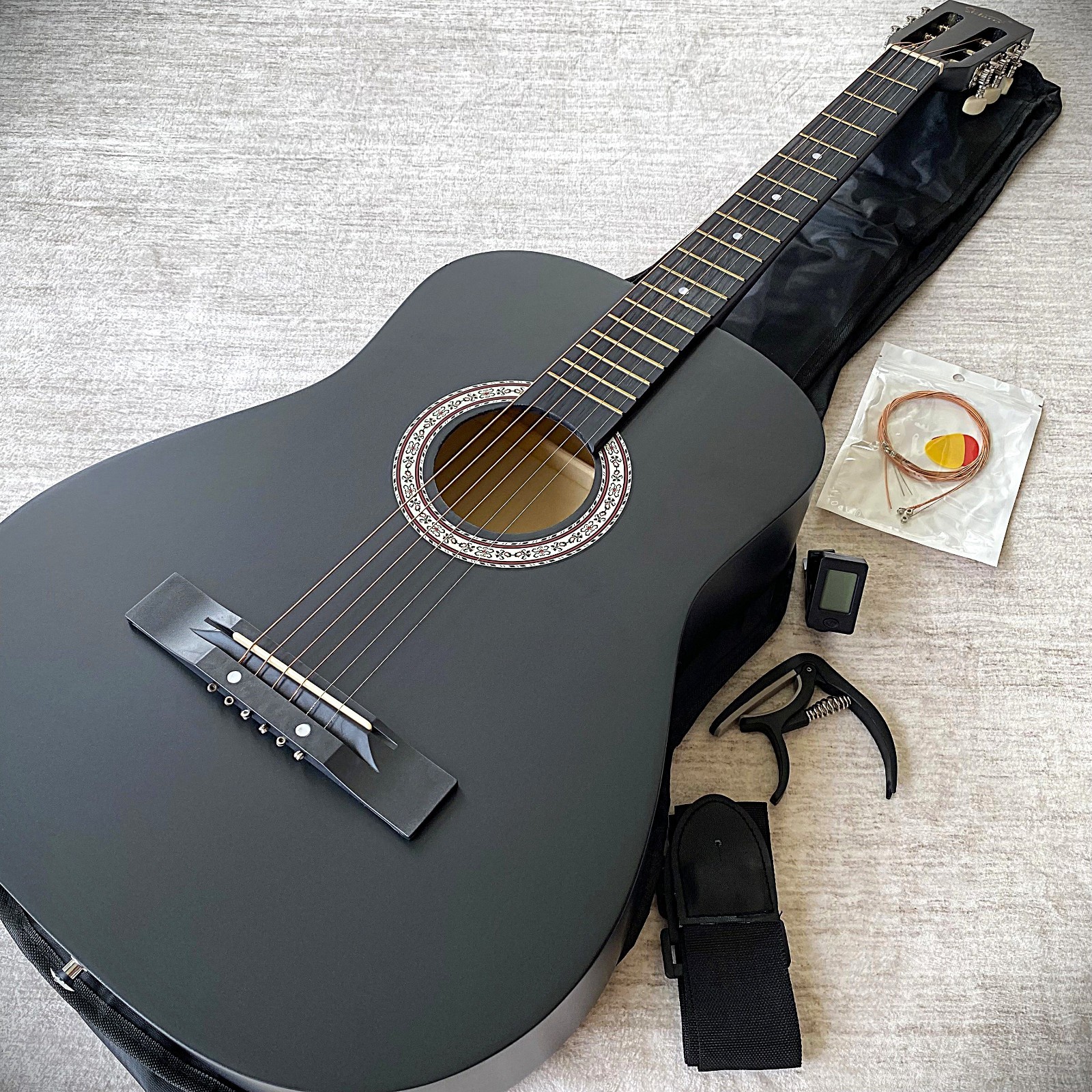Black Parlor Acoustic Guitar Starter Package, 38" Beginner Guitar w/ Accessories Black Parlor Acoustic Guitar Starter Package, 38" Beginner Guitar w/ Accessories