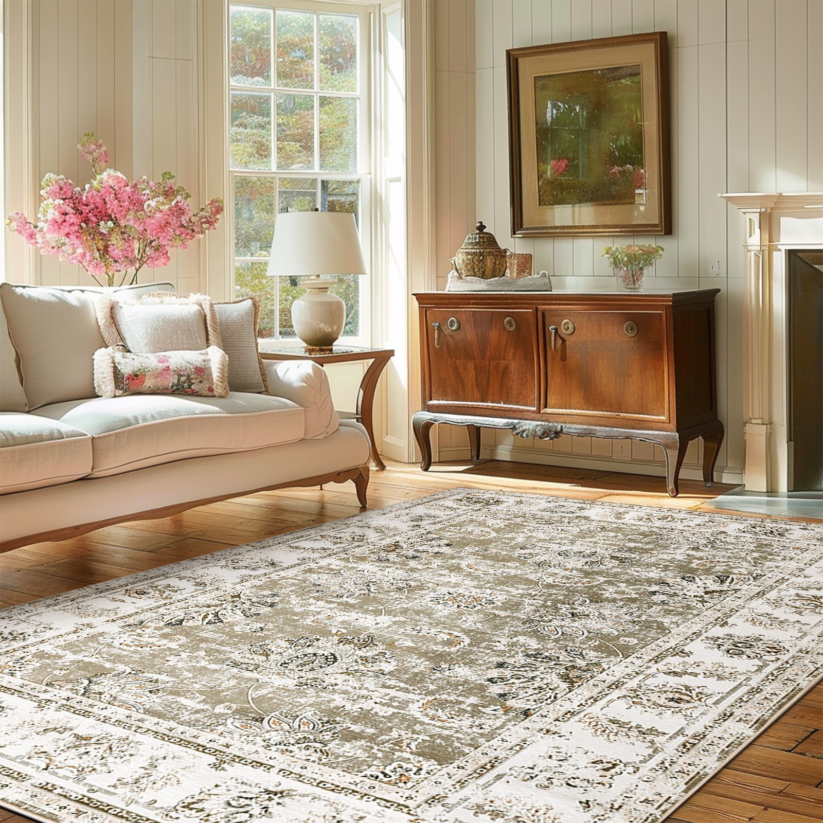 6 x 9 Vintage Floral Area Rug Non-Slip Living Room Washable Vintage Oriental