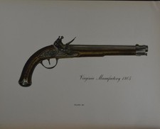 Antique Flintlock Gun Pistol Art Print Virginia Manufactory 1805 LE 1955 picture
