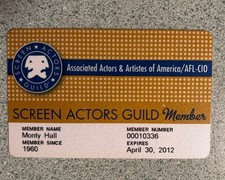 Monty Hall Let’s Make A Deal Screen Actors Guild Member Card SAG Game Show Host picture