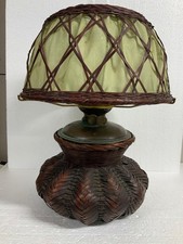 Arts and Crafts era bamboo kerosene lamp base shade in oil duplex burner  picture