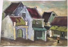 Minh Hung Vietnamese Ancient street original Art In Heart gouache painting picture