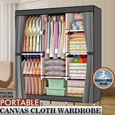 71" Closet Wardrobe Clothes Pant Rack Storage Organizer w/ Shelf Portable Gray picture