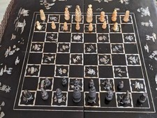 Chess Backgammon 25" Boardgame Inlaid Mother of Pearl Oriental Motif READ picture