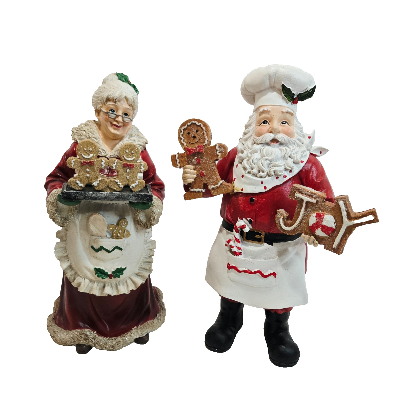 Santa & Mrs. Claus Baking Cookies Figurines Christmas Gingerbread Decor Resin