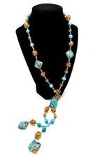 Artisan Crafted Remix Vintage Stunning Venetian Glass Bead Long Necklace picture