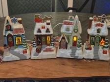 4 Hallmark 2009 Caroling Cottages Houses Synchronized Music & Lights  Tags Tabs picture